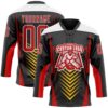 Custom Black Red Yellow-White Abstract Pattern Graphic Cyber Mecha E-sport Hockey Lace Neck Jersey