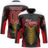 Custom Black Red Yellow-White Abstract Pattern Graphic Cyber Mecha E-sport Hockey Lace Neck Jersey