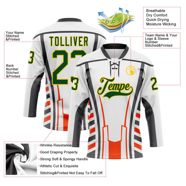 Custom White Green Red Black-Yellow Abstract Pattern Graphic Cyber Mecha E-sport Hockey Lace Neck Jersey
