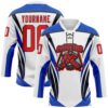 Custom White Fire Red Thunder Blue-Black Abstract Pattern Graphic Cyber Mecha E-sport Hockey Lace Neck Jersey