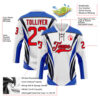 Custom White Fire Red Thunder Blue-Black Abstract Pattern Graphic Cyber Mecha E-sport Hockey Lace Neck Jersey