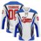 Custom White Fire Red Thunder Blue-Black Abstract Pattern Graphic Cyber Mecha E-sport Hockey Lace Neck Jersey