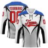 Custom White Fire Red Thunder Blue-Black Abstract Pattern Graphic Cyber Mecha E-sport Hockey Lace Neck Jersey