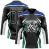 Custom Black Royal Green-White Abstract Pattern Graphic Cyber Mecha E-sport Hockey Lace Neck Jersey