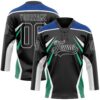 Custom Black Royal Green-White Abstract Pattern Graphic Cyber Mecha E-sport Hockey Lace Neck Jersey