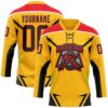Custom Gold Black Fire Red Green-White Abstract Pattern Graphic Cyber Mecha E-sport Hockey Lace Neck Jersey