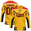 Custom Gold Black Fire Red Green-White Abstract Pattern Graphic Cyber Mecha E-sport Hockey Lace Neck Jersey