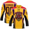 Custom Gold Black Fire Red Purple-White Abstract Pattern Graphic Cyber Mecha E-sport Hockey Lace Neck Jersey