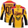 Custom Gold Black Fire Red Purple-White Abstract Pattern Graphic Cyber Mecha E-sport Hockey Lace Neck Jersey