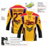 Custom Gold Black Fire Red Purple-White Abstract Pattern Graphic Cyber Mecha E-sport Hockey Lace Neck Jersey