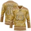 Custom Old Gold Vegas Gold Brown-Black Tribal Indigenous Grunge Splash Hockey Lace Neck Jersey