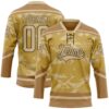 Custom Old Gold Vegas Gold Brown-Black Tribal Indigenous Grunge Splash Hockey Lace Neck Jersey