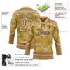 Custom Old Gold Vegas Gold Brown-Black Tribal Indigenous Grunge Splash Hockey Lace Neck Jersey