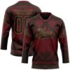Custom Burgundy Brown-Old Gold Tribal Indigenous Grunge Splash Hockey Lace Neck Jersey
