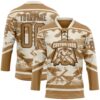 Custom Cream Old Gold-Brown Tribal Indigenous Grunge Splash Hockey Lace Neck Jersey
