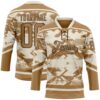 Custom Cream Old Gold-Brown Tribal Indigenous Grunge Splash Hockey Lace Neck Jersey