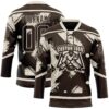 Custom Brown Cream Tribal Indigenous Grunge Splash Hockey Lace Neck Jersey