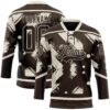 Custom Brown Cream Tribal Indigenous Grunge Splash Hockey Lace Neck Jersey