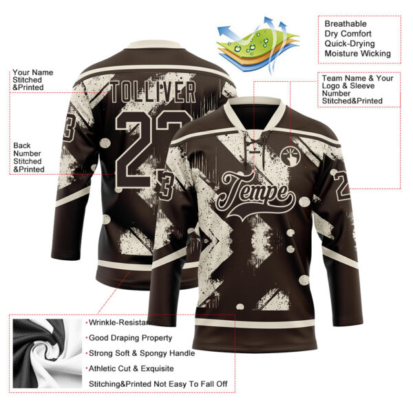Custom Brown Cream Tribal Indigenous Grunge Splash Hockey Lace Neck Jersey