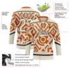 Custom Cream Texas Orange-Brown Tribal Indigenous Grunge Geometric Splash Hockey Lace Neck Jersey
