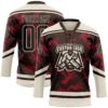 Custom Brown Red-Cream Tribal Indigenous Grunge Splash Hockey Lace Neck Jersey