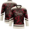 Custom Brown Red-Cream Tribal Indigenous Grunge Splash Hockey Lace Neck Jersey