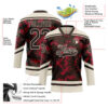 Custom Brown Red-Cream Tribal Indigenous Grunge Splash Hockey Lace Neck Jersey