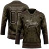 Custom Olive Brown-Cream Tribal Indigenous Grunge Geometric Splash Hockey Lace Neck Jersey