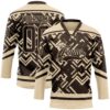 Custom Brown City Cream Tribal Indigenous Grunge Geometric Splash Hockey Lace Neck Jersey