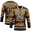 Custom Old Gold Brown-City Cream Tribal Indigenous Grunge Geometric Splash Hockey Lace Neck Jersey