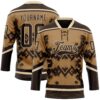 Custom Old Gold Brown-City Cream Tribal Indigenous Grunge Geometric Splash Hockey Lace Neck Jersey