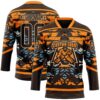 Custom Brown Bay Orange Blue-City Cream Tribal Indigenous Grunge Splash Hockey Lace Neck Jersey