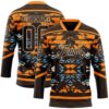 Custom Brown Bay Orange Blue-City Cream Tribal Indigenous Grunge Splash Hockey Lace Neck Jersey