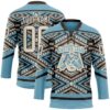 Custom Shadow Blue Cream-Brown Tribal Indigenous Grunge Geometric Splash Hockey Lace Neck Jersey