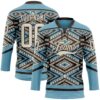 Custom Shadow Blue Cream-Brown Tribal Indigenous Grunge Geometric Splash Hockey Lace Neck Jersey