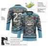 Custom Shadow Blue Cream-Brown Tribal Indigenous Grunge Geometric Splash Hockey Lace Neck Jersey