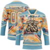 Custom Shadow Blue City Cream Brown-Orange Tribal Indigenous Grunge Splash Hockey Lace Neck Jersey