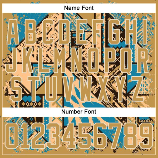 Custom Old Gold Blue-Cream Tribal Indigenous Grunge Geometric Splash Hockey Lace Neck Jersey