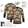 Custom Brown City Cream Orange-Blue Tribal Indigenous Grunge Geometric Splash Hockey Lace Neck Jersey