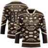 Custom Brown City Cream Tribal Indigenous Grunge Geometric Splash Hockey Lace Neck Jersey