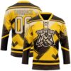 Custom Yellow City Cream-Brown Tribal Indigenous Grunge Geometric Splash Hockey Lace Neck Jersey