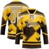 Custom Yellow City Cream-Brown Tribal Indigenous Grunge Geometric Splash Hockey Lace Neck Jersey