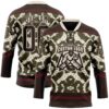 Custom Olive Brown Cream-Burgundy Tribal Indigenous Grunge Splash Hockey Lace Neck Jersey