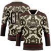 Custom Olive Brown Cream-Burgundy Tribal Indigenous Grunge Splash Hockey Lace Neck Jersey
