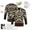 Custom Olive Brown Cream-Burgundy Tribal Indigenous Grunge Splash Hockey Lace Neck Jersey
