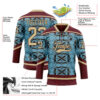 Custom Blue Vegas Gold Burgundy-Brown Tribal Indigenous Grunge Splash Hockey Lace Neck Jersey