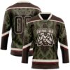 Custom Olive Brown Cream-Burgundy Tribal Indigenous Grunge Splash Hockey Lace Neck Jersey