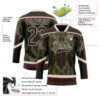 Custom Olive Brown Cream-Burgundy Tribal Indigenous Grunge Splash Hockey Lace Neck Jersey