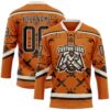 Custom Texas Orange Brown-Cream Tribal Indigenous Grunge Splash Hockey Lace Neck Jersey