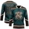 Custom Midnight Green Brown-Cream Tribal Indigenous Grunge Splash Hockey Lace Neck Jersey